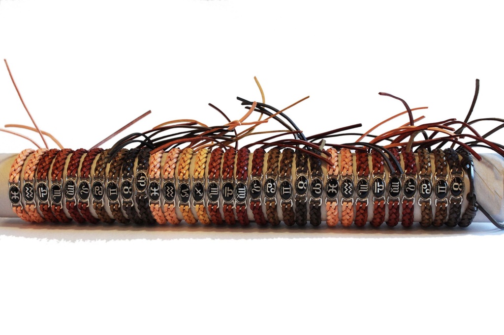 BRACCIALE CUOIO SEGNI ZODIACALI. 