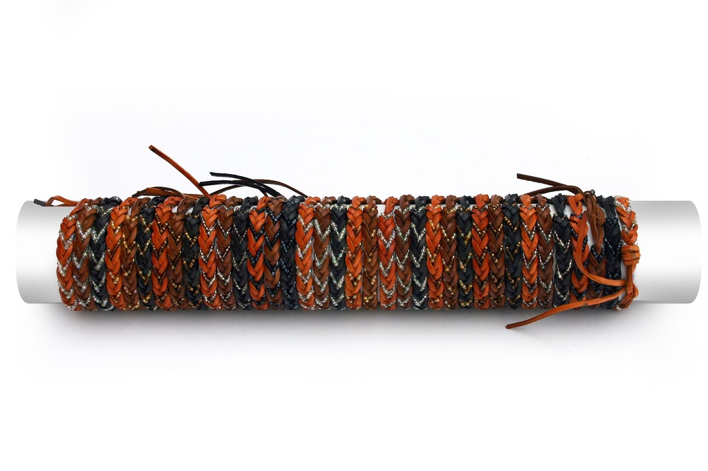 BRACCIALE CUOIO TRECCE PIU PERLINE 