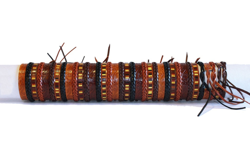 BRACCIALE CUOIO TRECCE E STAMPE 