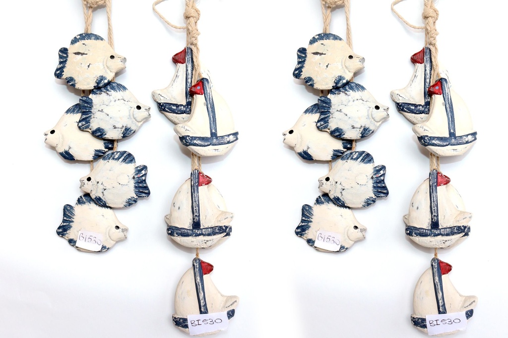 GRUPPO BARCA/PESCI LEGNO c/CORDA cm 32 