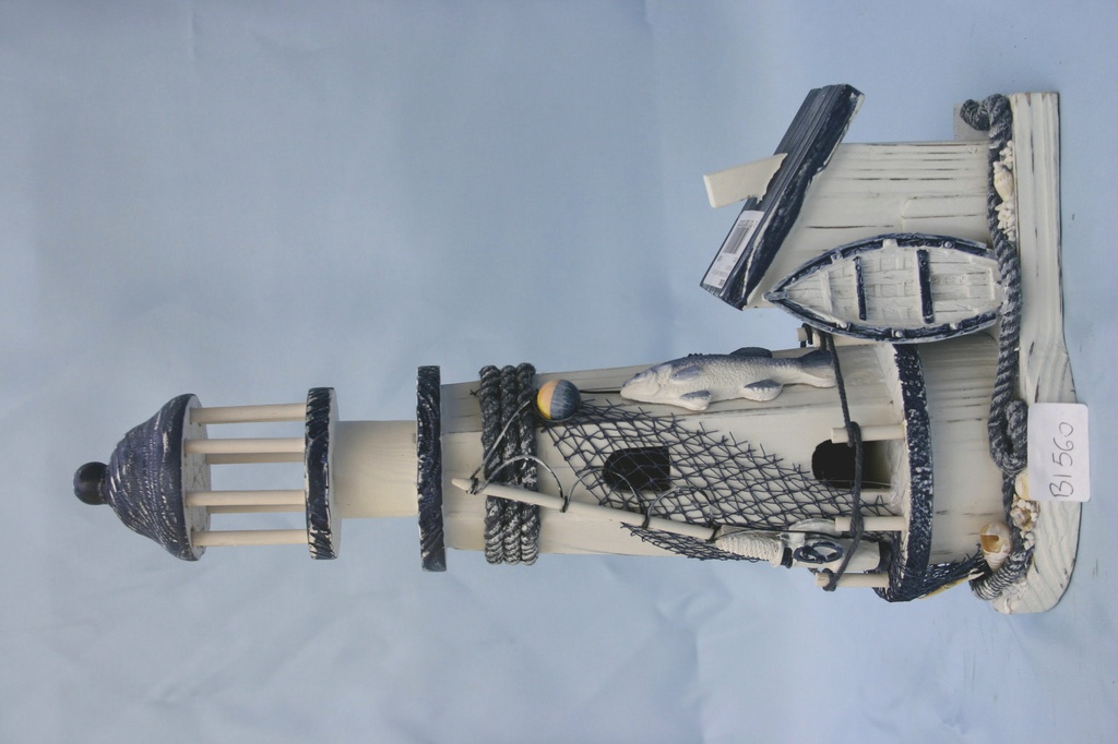 FARO LEGNO BIA/BLU c/CASETTA h 35 cm 