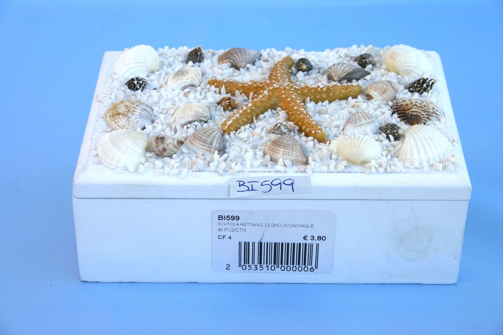 SCATOLA RETTANG. LEGNO c/CONCHIGLIE 
