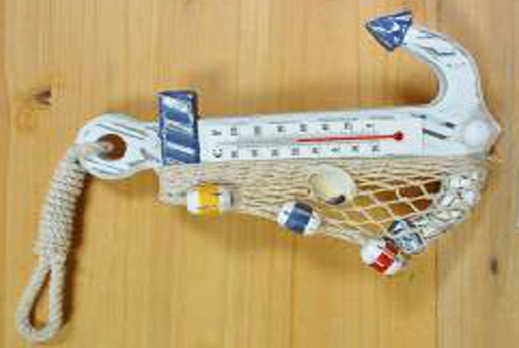 ANCORA LEGNO C/TERMOMETRO BIANCO E BLU 26x5x16cm 