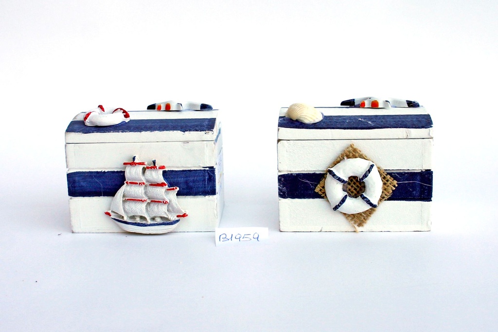 SCATOLA LEGNO C/DECORI MARINI 7,5*5,5*5,5 CM 4 MOD 