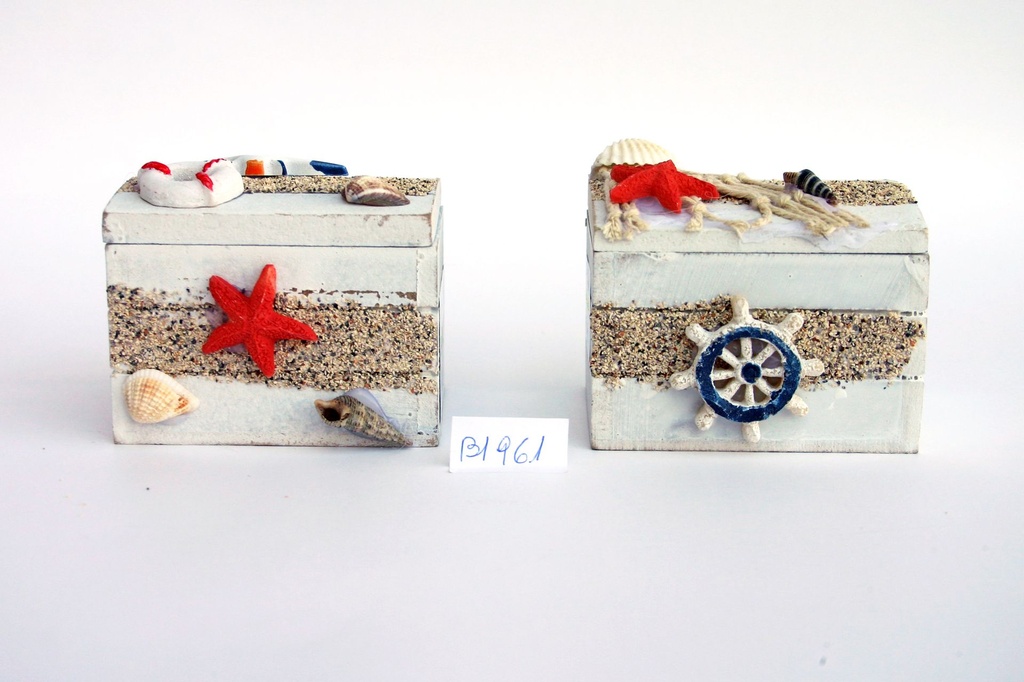 SCATOLA LEGNO C/DECORI MARINI 7,5*5,5*5,5 CM 4 MOD 