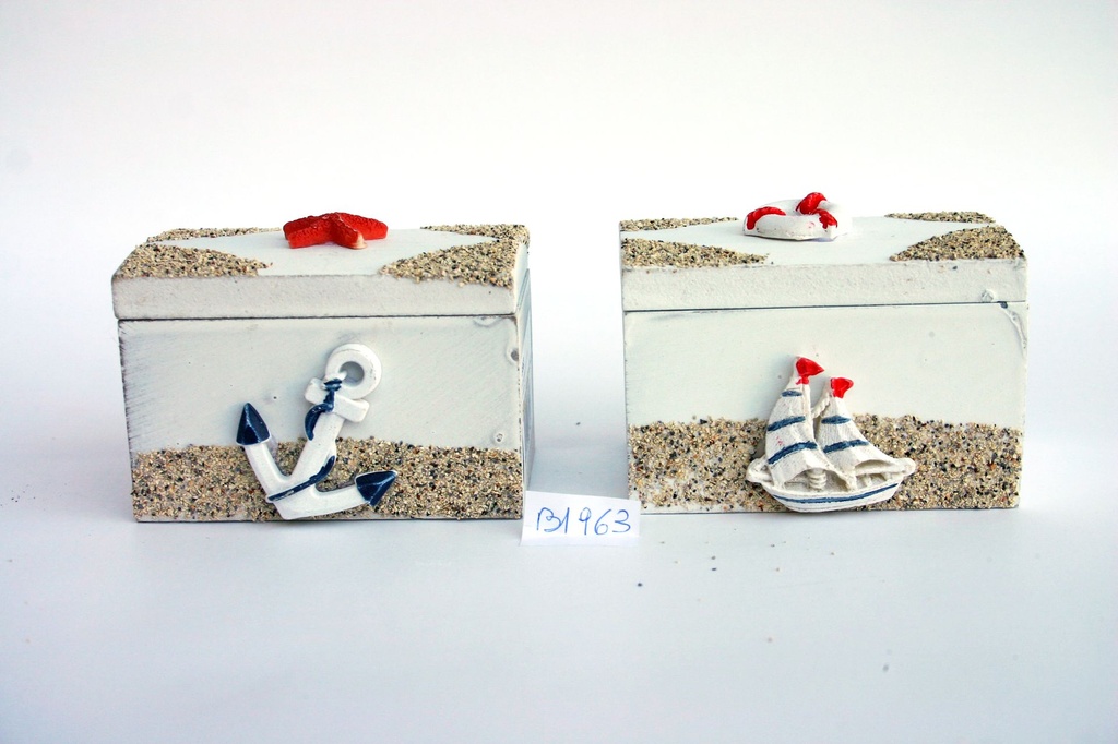 SCATOLA LEGNO C/DECORI MARINI 9*6*6 CM 4 MOD 