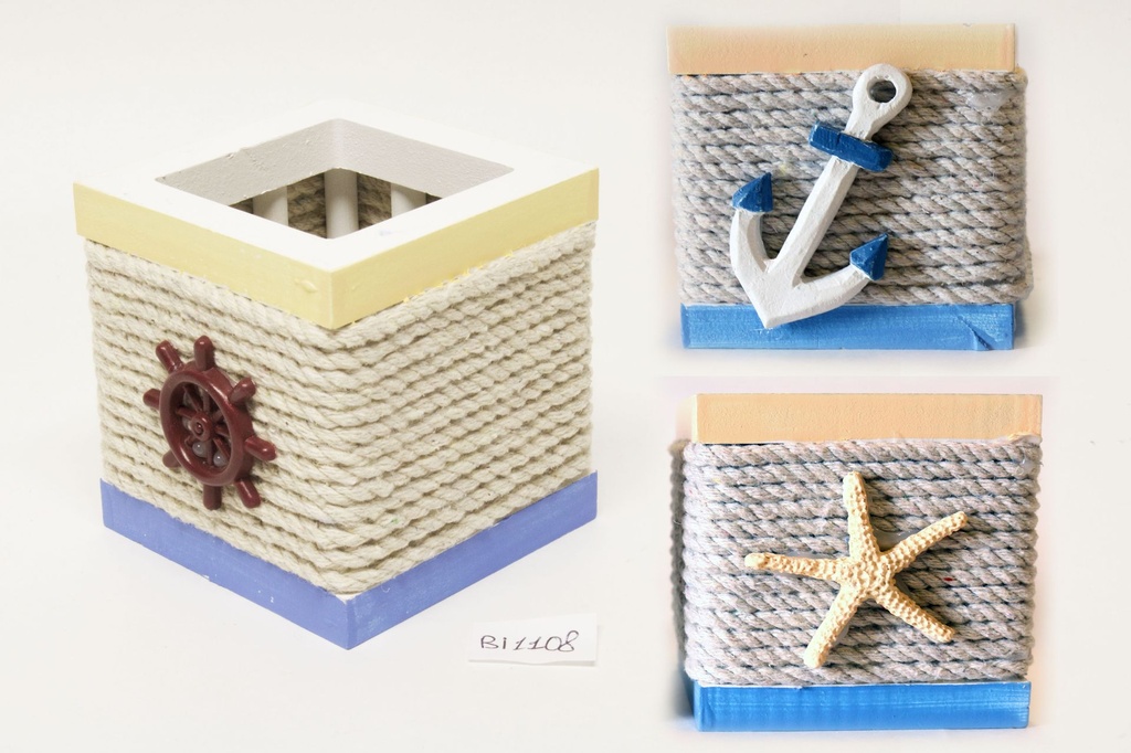 PORTAPENNE LEGNO/CORDA E RESINA 9*9 H9 