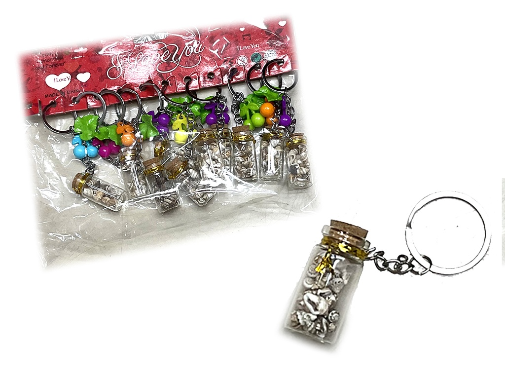 PORTACHIAVE C/BOTTIGLIA VETRO E CILIEGE PLASTICA CONCHIGLIE CONF. 12 PZ.