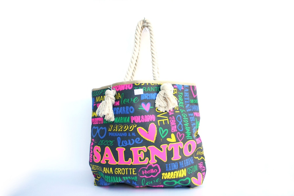 BORSA STOFFA MANICO CORDA MULTISC SALENTO 49*36*12 GRIGIA