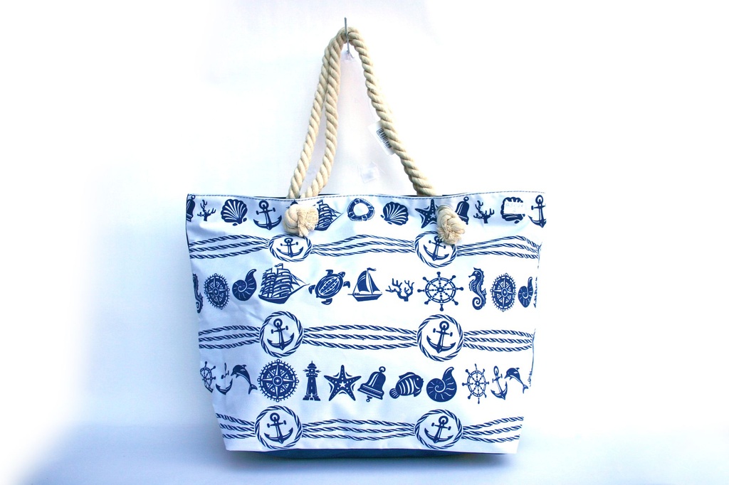 BORSA STOFFA BIANCA C/SCRITTA BLU 52*35*16 CM 