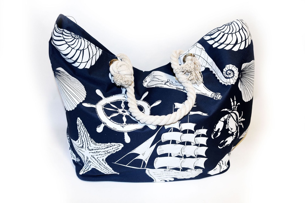 BORSA STOFFA BLU DISEGNI MARINI 