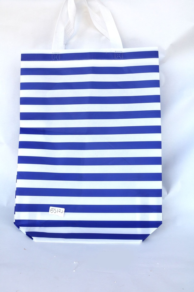 BORSA STOFFA RIGHE BIANCHE/BLU 29*37.5*10 CM 