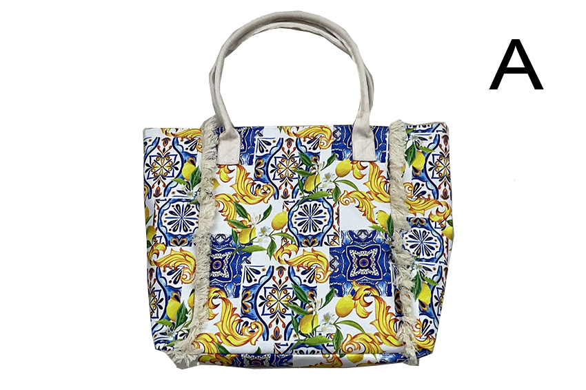 BORSA STOFFA CON CIUFFI 50*36*13 CM LIMONI 