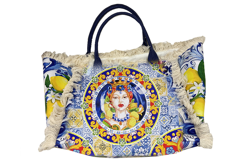 BORSA STOFFA MAIOLICHE C/FRANGE 42*12*21 CM 