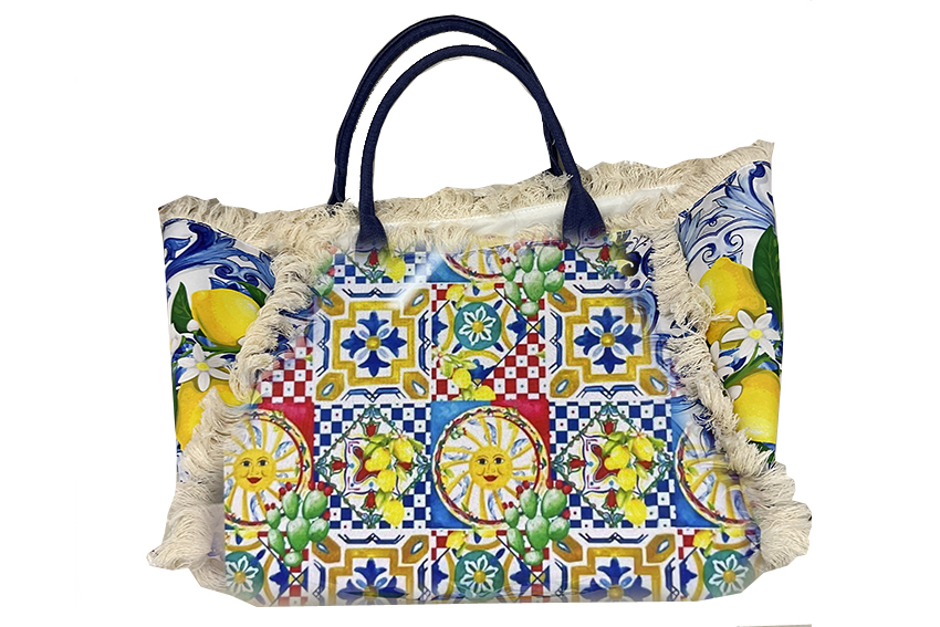 BORSA STOFFA MAIOLICHE C/FRANGE 42*12*21 CM 