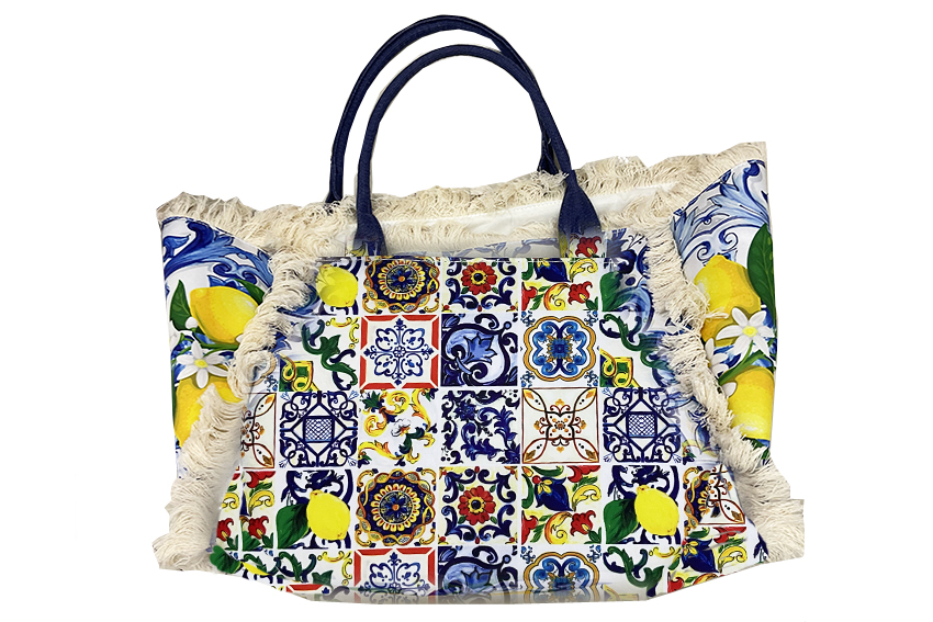 BORSA STOFFA MAIOLICHE C/FRANGE 42*12*21 CM 