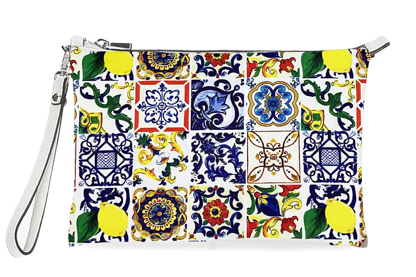 BORSELLO STOFFA 28*20 CM MAIOLICHE C/LIMONI 