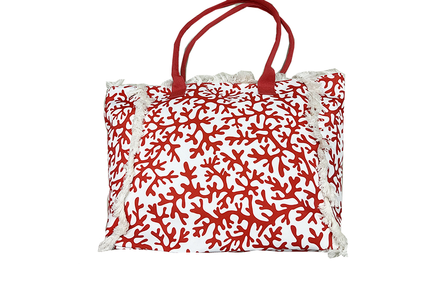 BORSA STOFFA DISEGNO CORALLO ROSSO 57*37*17 CM 