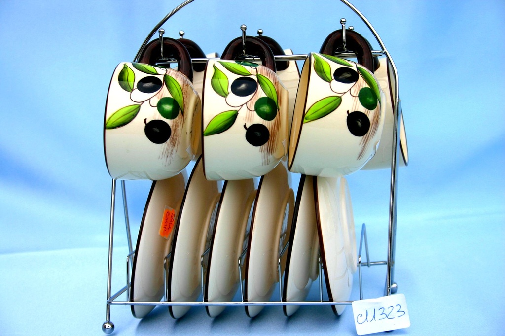 STAND 6 TAZZE+PIATTINI CERAMICA C/OLIVE 