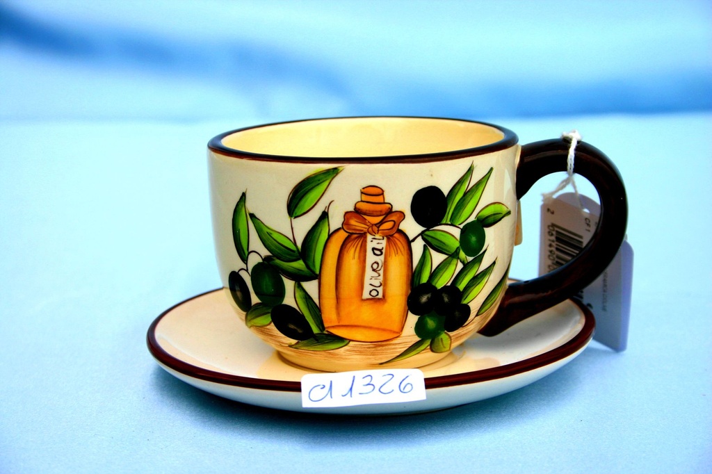TAZZA C/PIATTINO CERAMICA C/OLIVE 