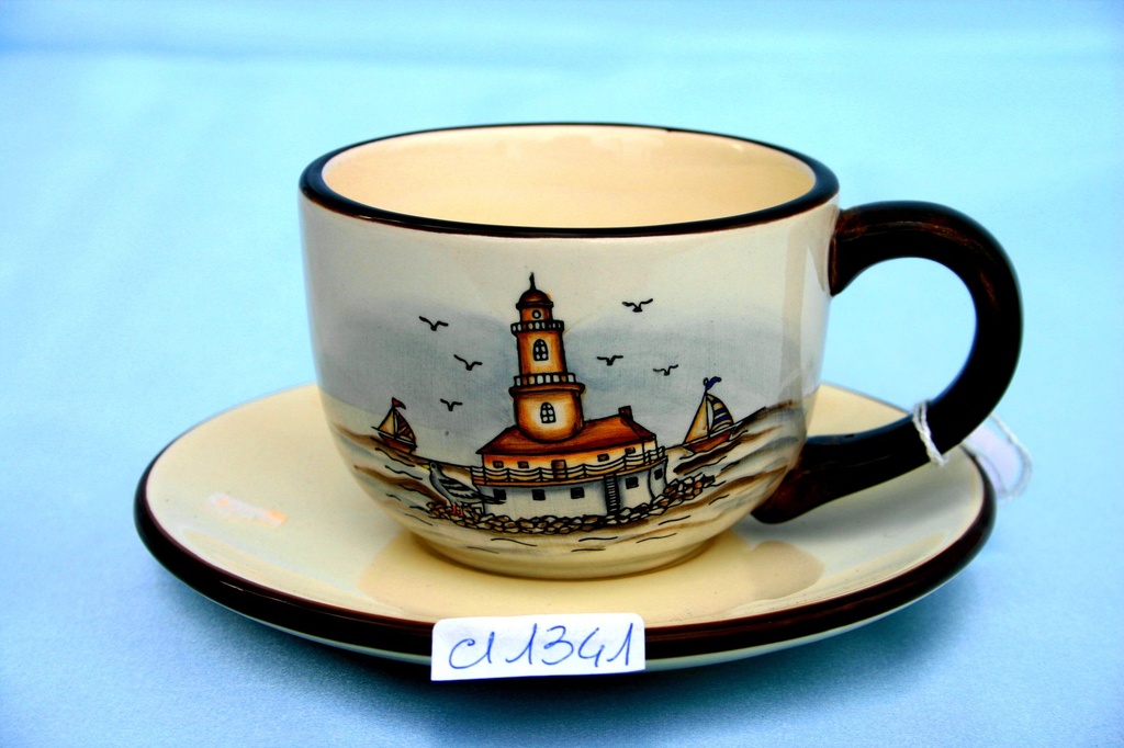 TAZZA C/PIATTINO CERAMICA c/DEC. FARO 