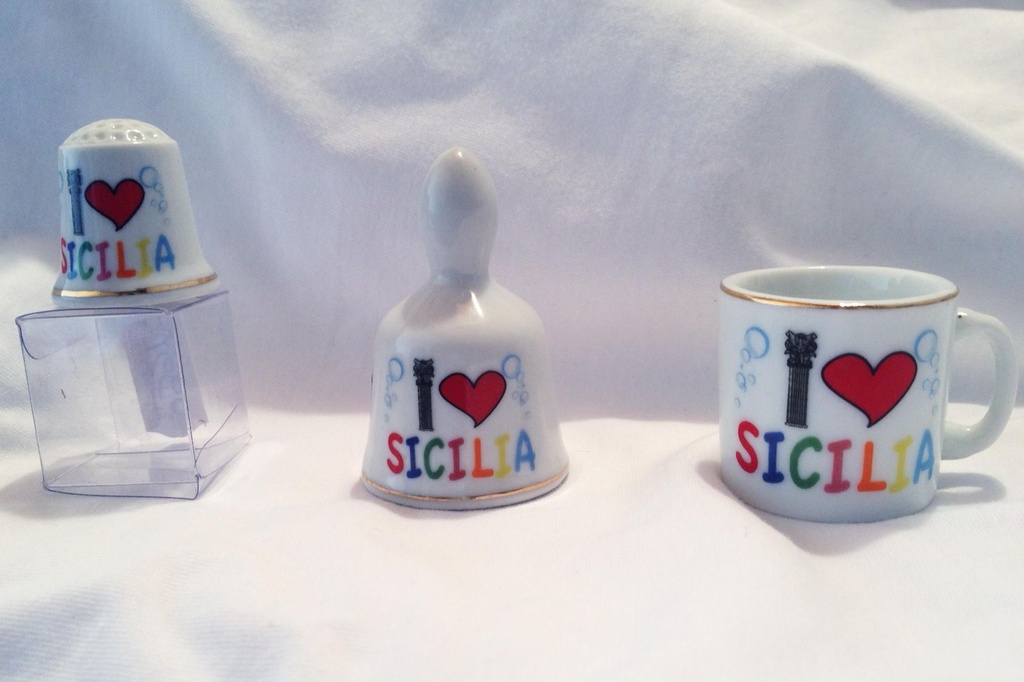 CAMPANELLA CERAMICA C/SCATOLA "I LOVE SICILIA" 