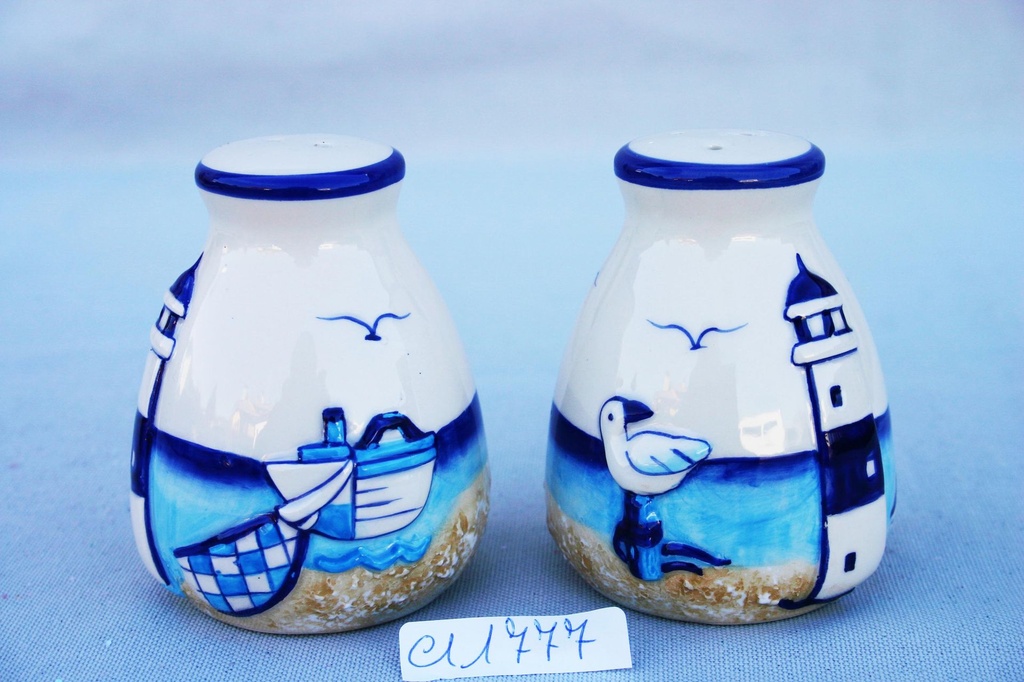 SET SALE E PEPE CERAMICA c/DEC. FARO E PESCI 