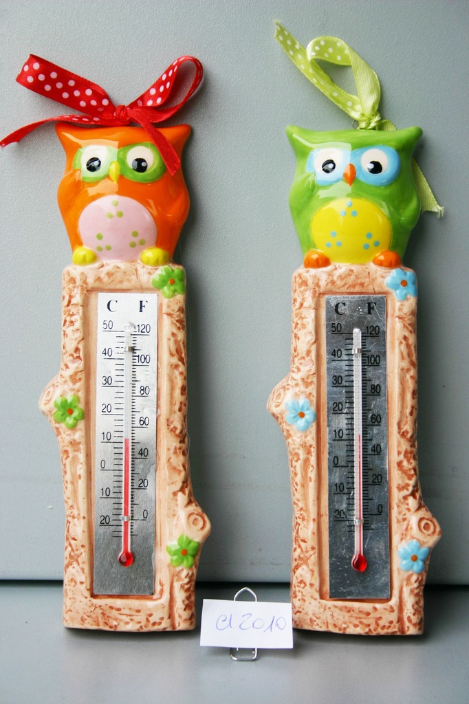 TARGHETTA CERAMICA GUFO C/TERMOMETRO 4 COL ASS 