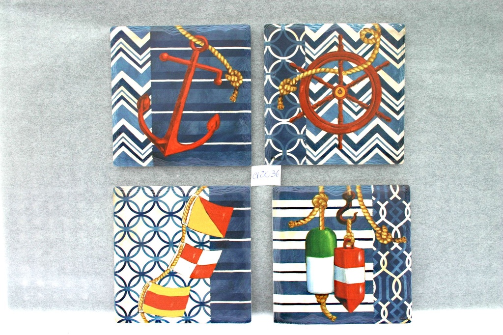 SOTTOBICC. LEGNO-CER. 10.8*10.8 SOGG MAR SET 4 PZ QUADRATO - 4 MOD ASS