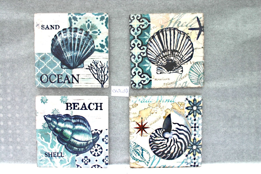 SOTTOBICC. LEGNO-CER. 10.8*10.8 CONCH BLU SET 4 PZ QUADRATO - 4 MOD ASS