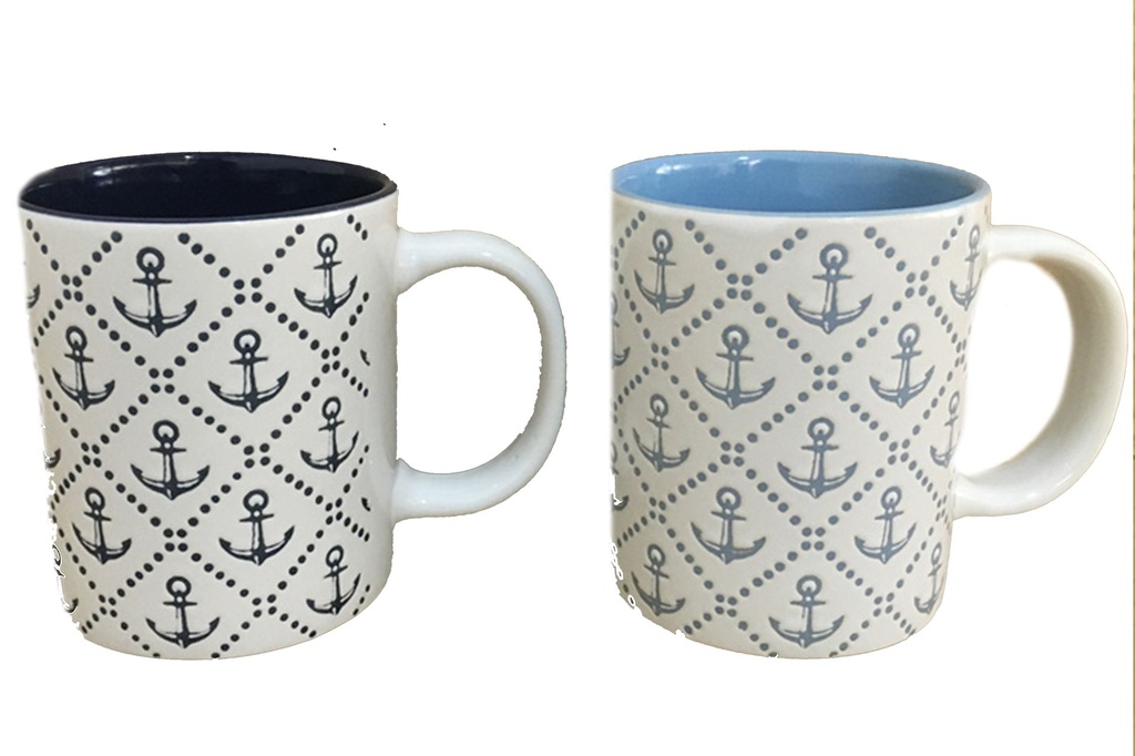 TAZZE CERAMICA DECORO MARINARO ANCORA 2 COL. 
