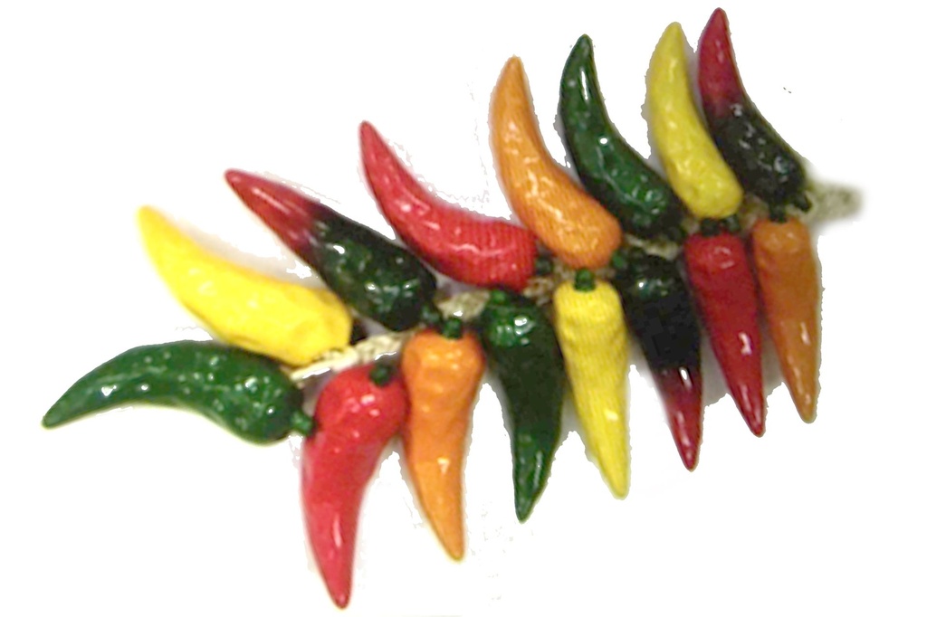 TRECCIA CORDA CON 12 PEPERONI VARIOPINTI CERAMICA 