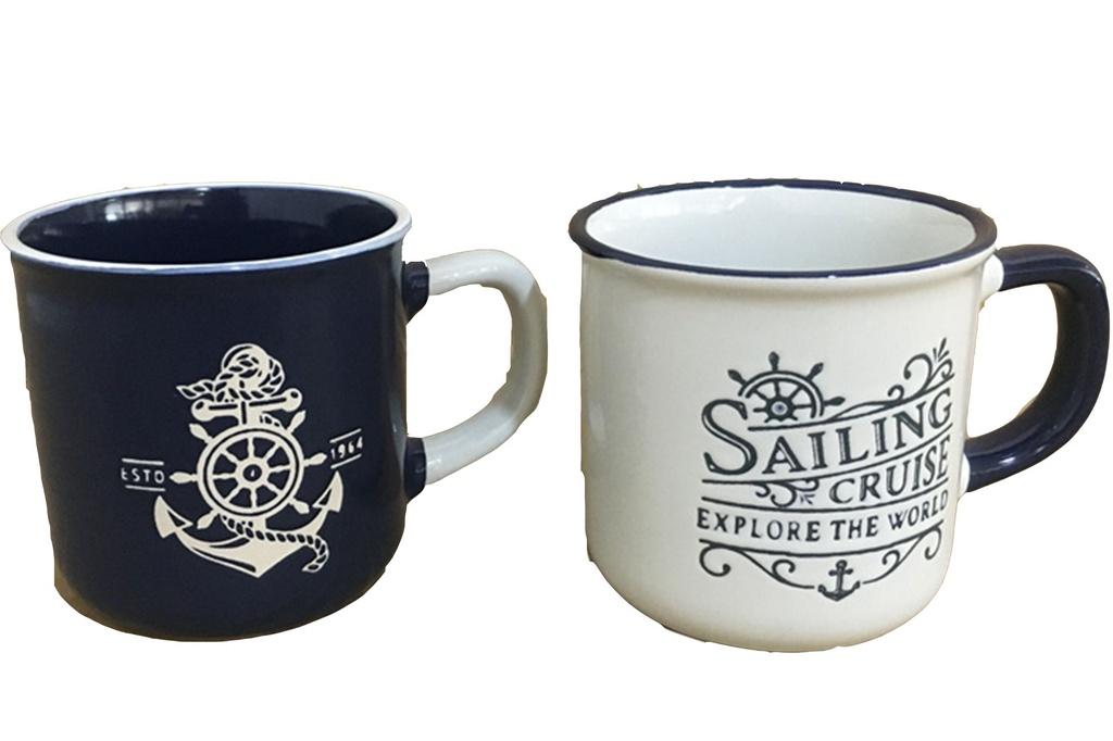 TAZZA CERAMICA BIANCA E BLU 2 MOD 