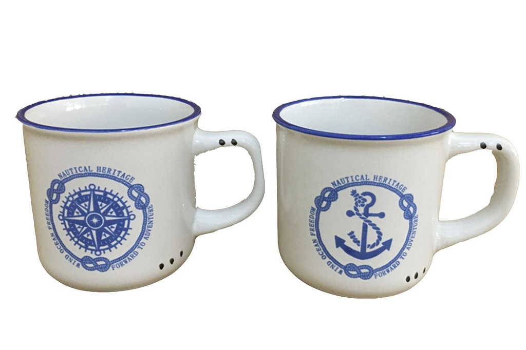 TAZZA CERAMICA BIANCA E BLU 2 MOD 