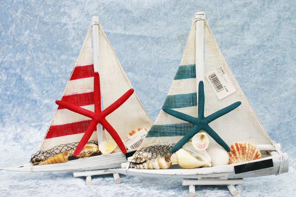 BARCHETTA LEGNO C/CONCHIGLIE TURCHESE 