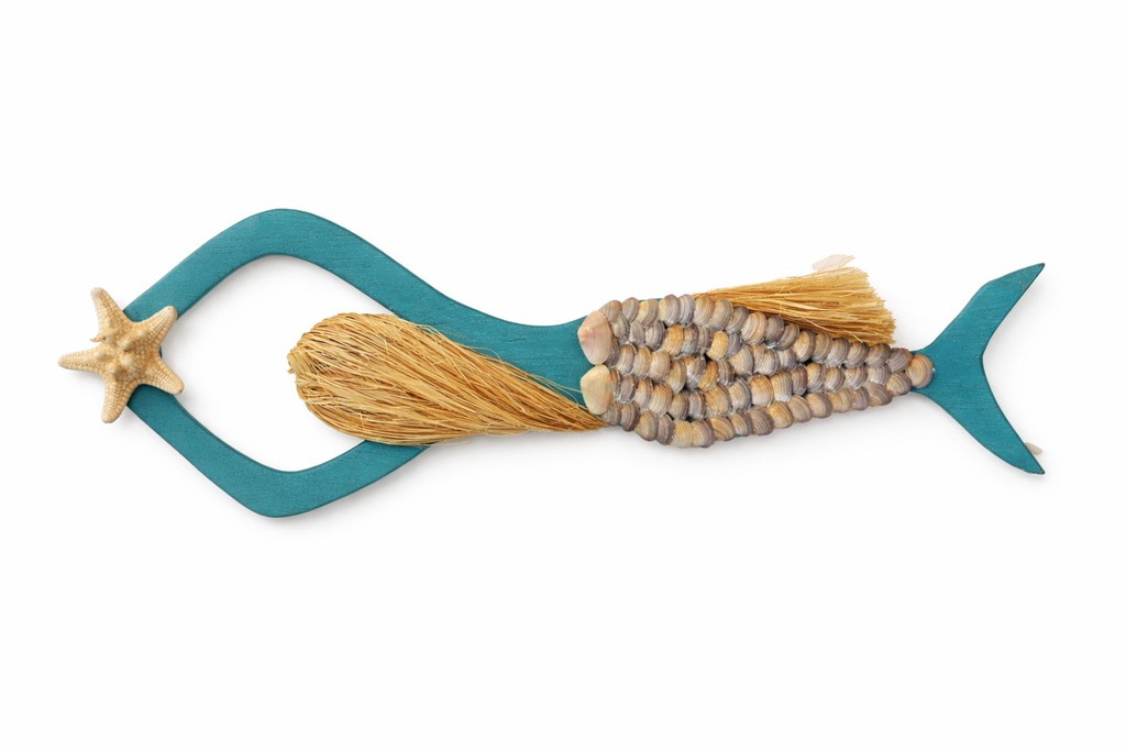 SIRENA LEGNO APP C/CAPELLI RAFIA E DEC CONCH 3 MOD ASS