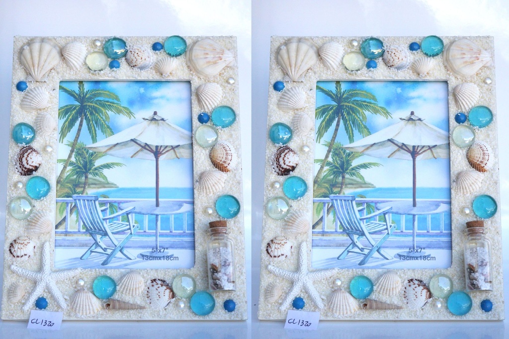 PORTAFOTO CONCHIGLIA C/BOTT SABBIA CM 19*25 CM 