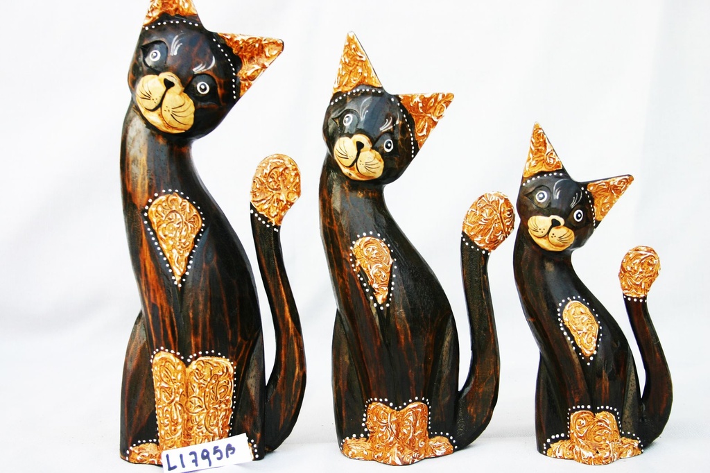 SET GATTO LEGNO INTARSIATO 20-25-30 cm. 