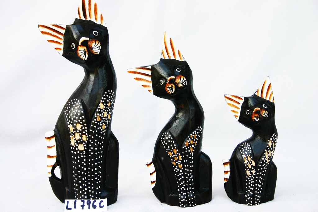 SET GATTO LEGNO SCURO C/PUNTINI 15-20-25 cm. 