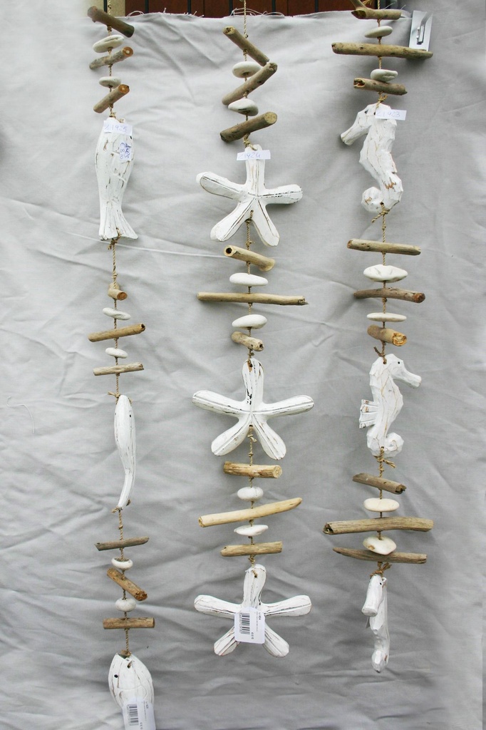 CORDA C/SASSI+BASTONI+PESCE LEGNO BIANCO SLAVATO 