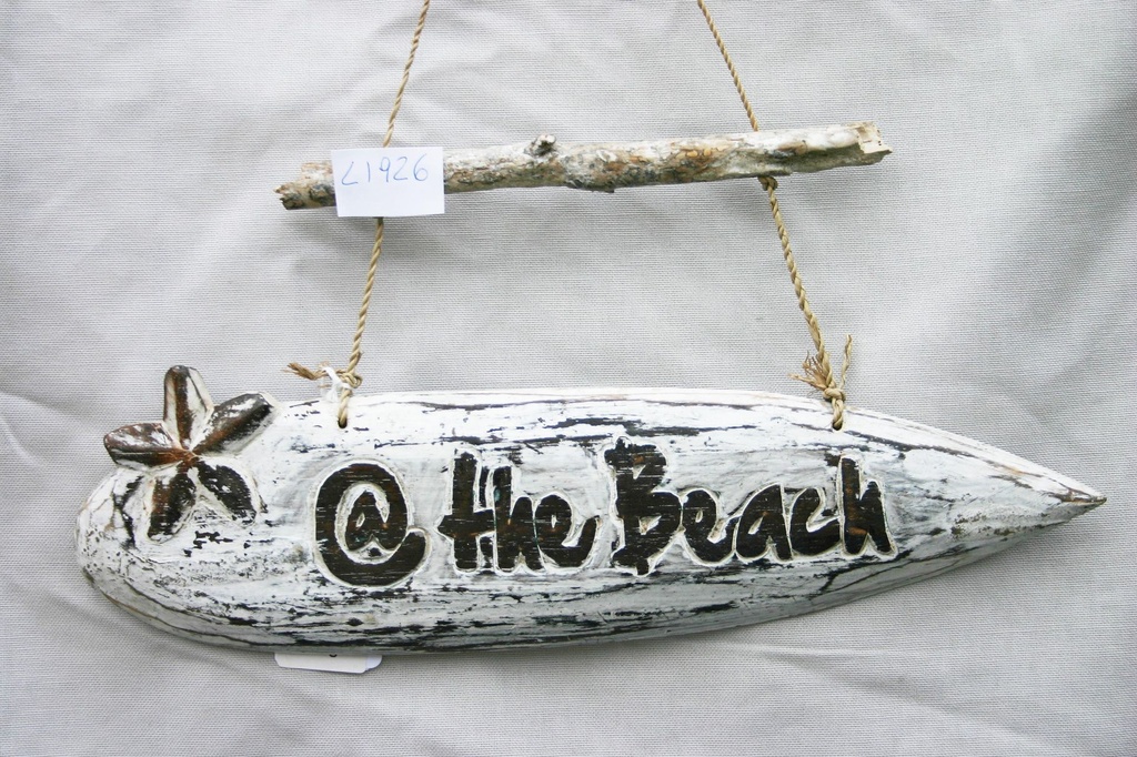 TARGA LEGNO SURF "@ THE BEACH" BIANCO SLAVATO 