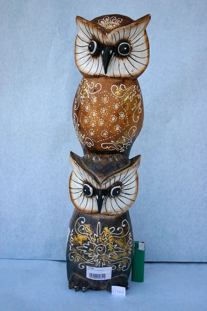 TOTEM DOPPIO GUFO LEGNO CM 50 