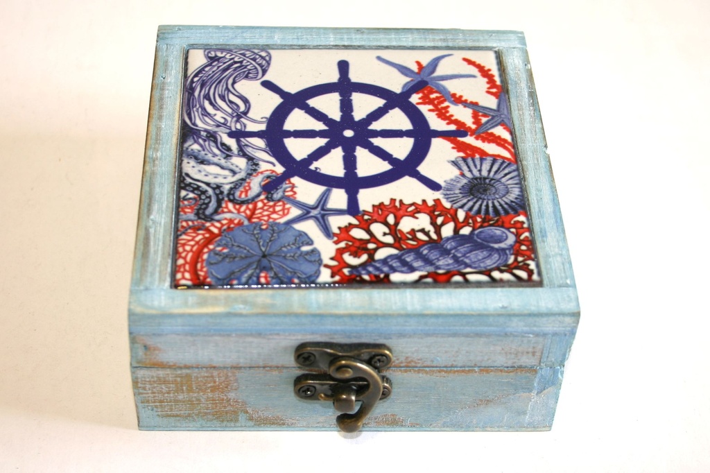 SCATOLA LEGNO C/DEC TIMONE CER. 12*13*5.5 CM 3 MOD 