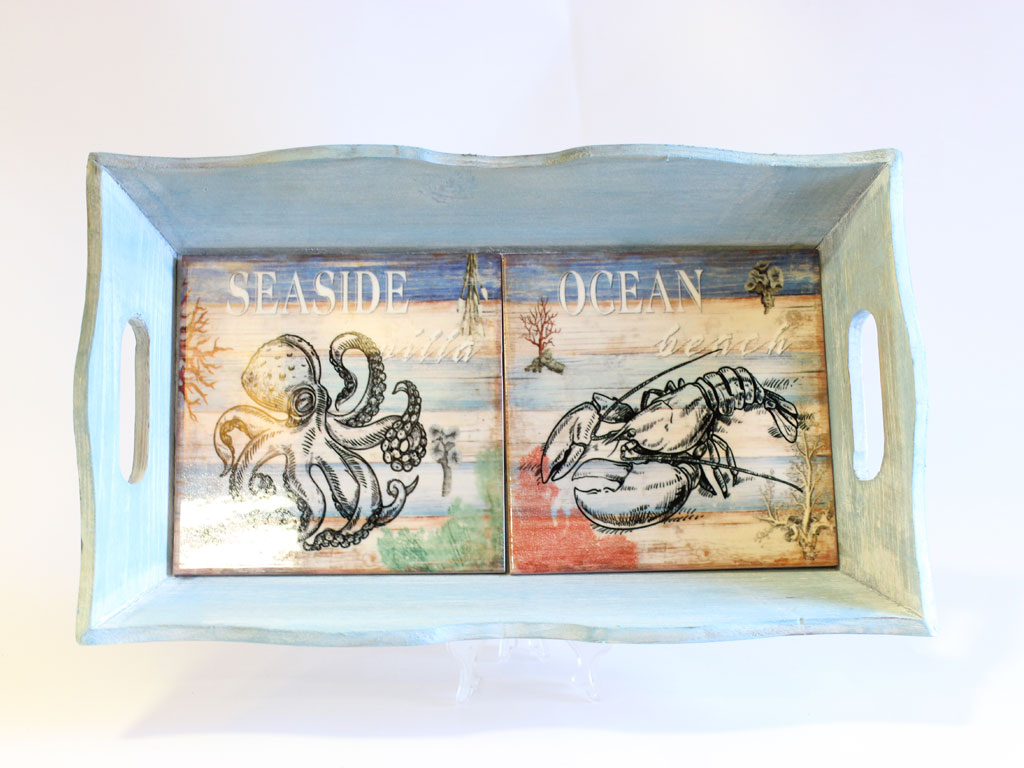 VASSOIO LEGNO C/DEC. POLIPO ARAG. 37*22.5*6.5 CM 