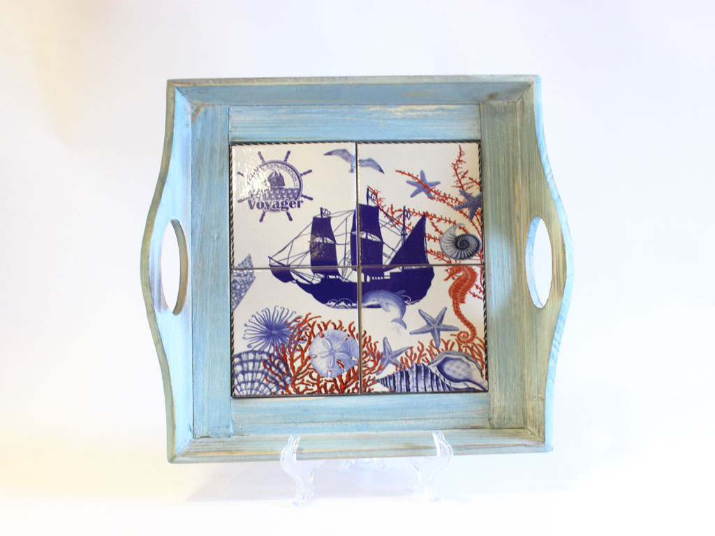 VASSOIO LEGNO C/DEC. BARCA 32*29.5*6.5 CM 