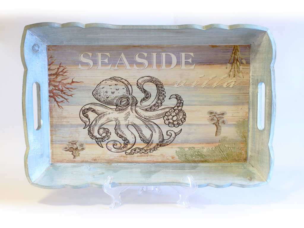 VASSOIO LEGNO C/DEC. POLIPO 40*25*5 CM 