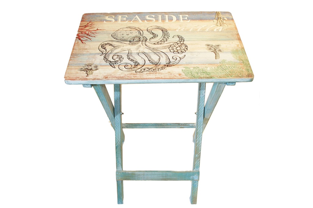 TAVOLINO RETT. LEGNO C/DECORO POLIPO 50*35*65 CM