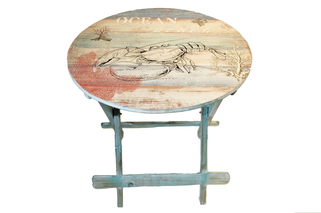 TAVOLINO TONDO LEGNO C/DECORO ARAGOSTA 60*60*60.5 CM