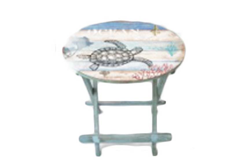 TAVOLINO TONDO LEGNO C/DECORO TARTARUGA 60*60*60.5 CM