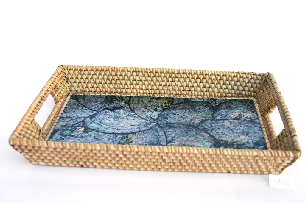 VASSOIO BORDO RATTAN c/BASE PAUA RETT CM 31*23*5 